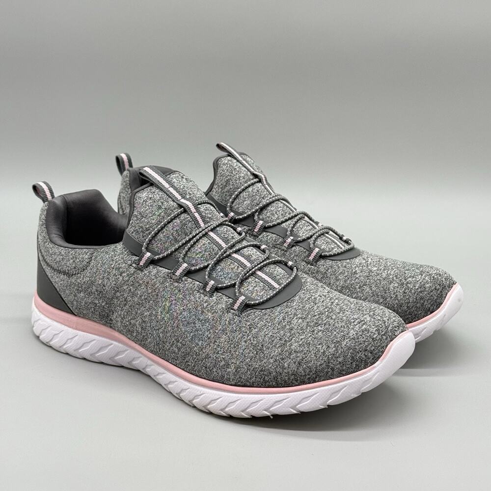 Athletic Works Women’s Comfort Fit Memory Foam Slip On Sneakers Gray Pink Sz 12W